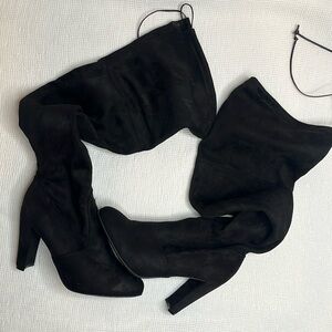 Black Suede Thigh High Boots. 9 Women. 4 inch heel